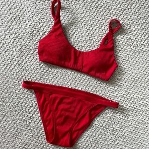 Red Ribbed Bikini